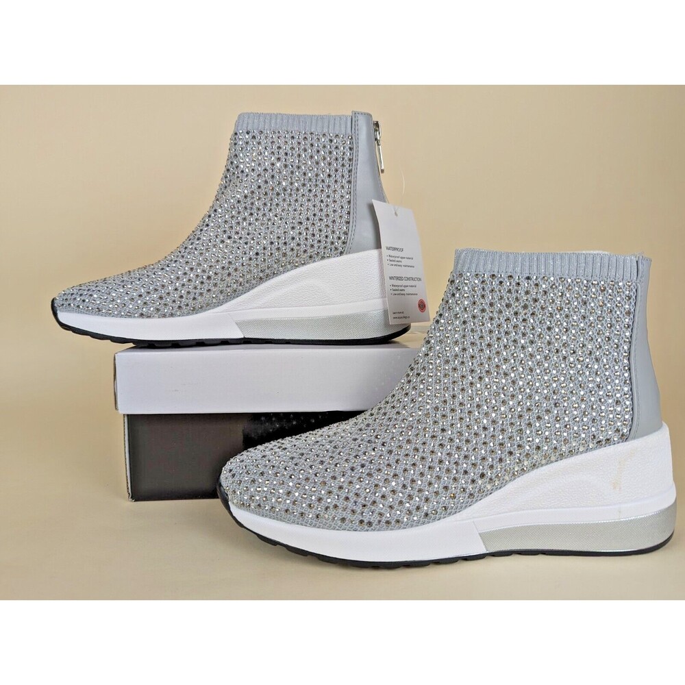 Aqua College Kandice Sneakers Womens 8.5 M Grey Rhinestones Waterproof Shoes NWB - Picture 3 of 12